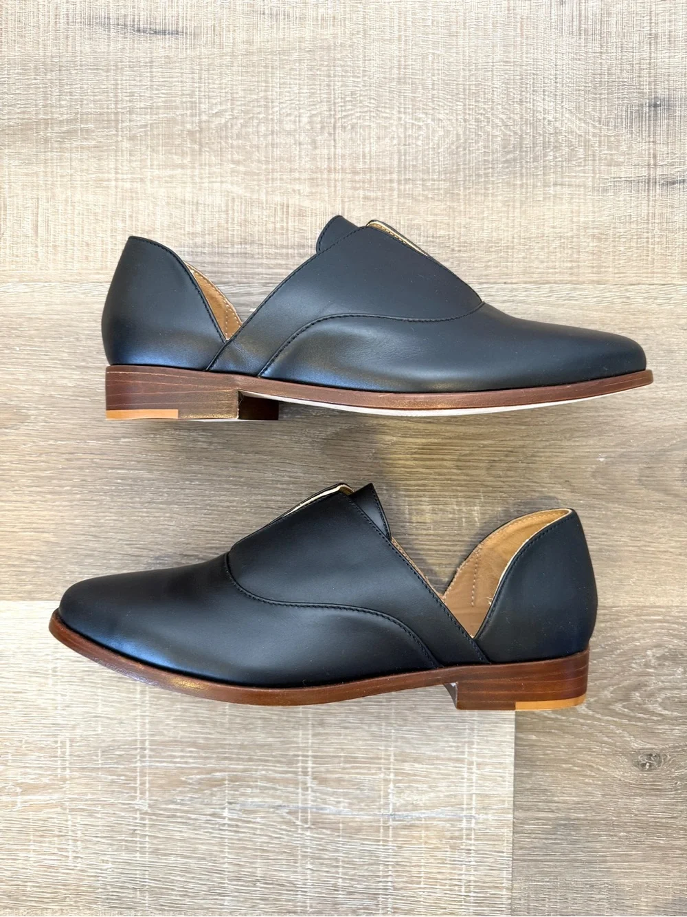 Nisolo Size 7.5 Emma D'Orsay Oxford Black Leather Slip On Flat Loafer Shoes